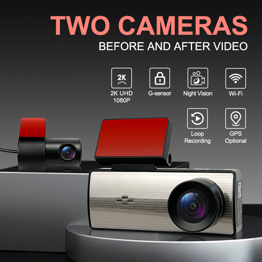 Dash Cam 2K Dual Lens - 3,16-дюймовый IPS WIFI UHD 2K видеорегистратор