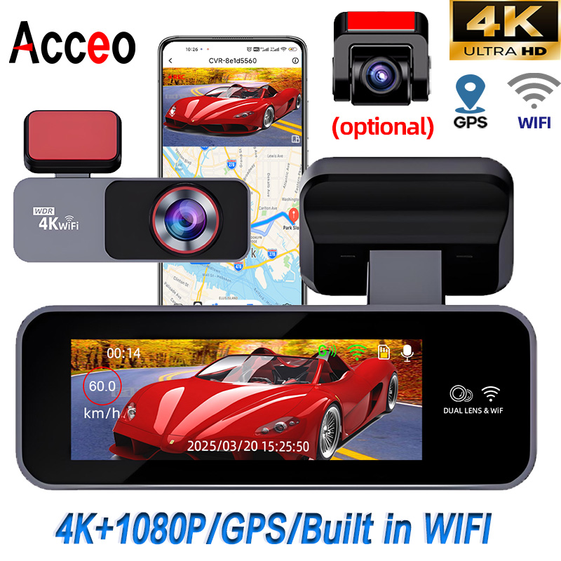 Dual Dash Cam With Gps Wifi - Видеорегистратор Acceo 4K Ultra HD со