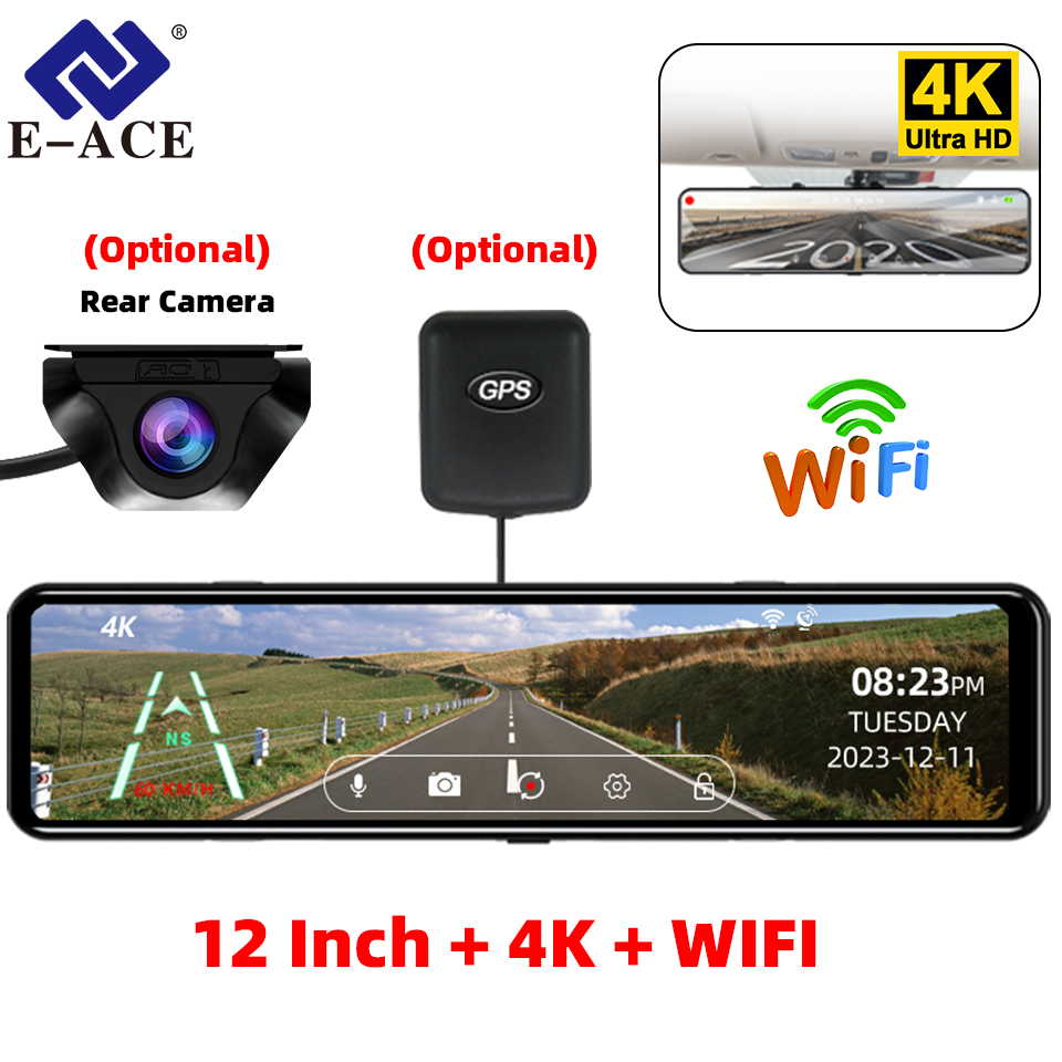 Dash Cam Rear View Mirror 12 Inch - 4K Зеркало заднего вида Автомобильный видеорегистратор