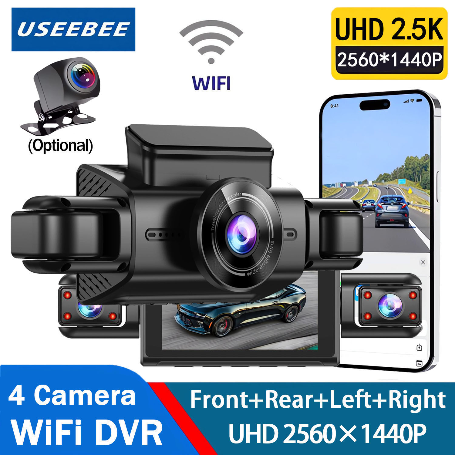 Dash Cam 360 Degree Panoramic - 360-градусный 4-камерный видеорегистратор Автомобильный видеорегистратор Wi-Fi