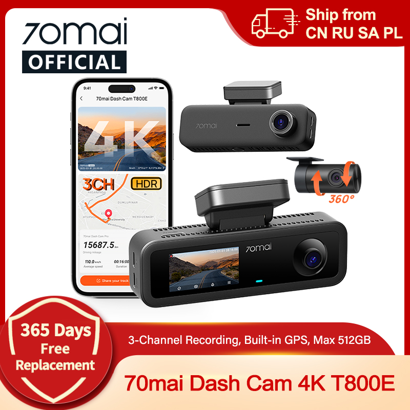 Dash Cam Front And Rear 4K - 70mai 4K T800E – трехканальная автомобильная