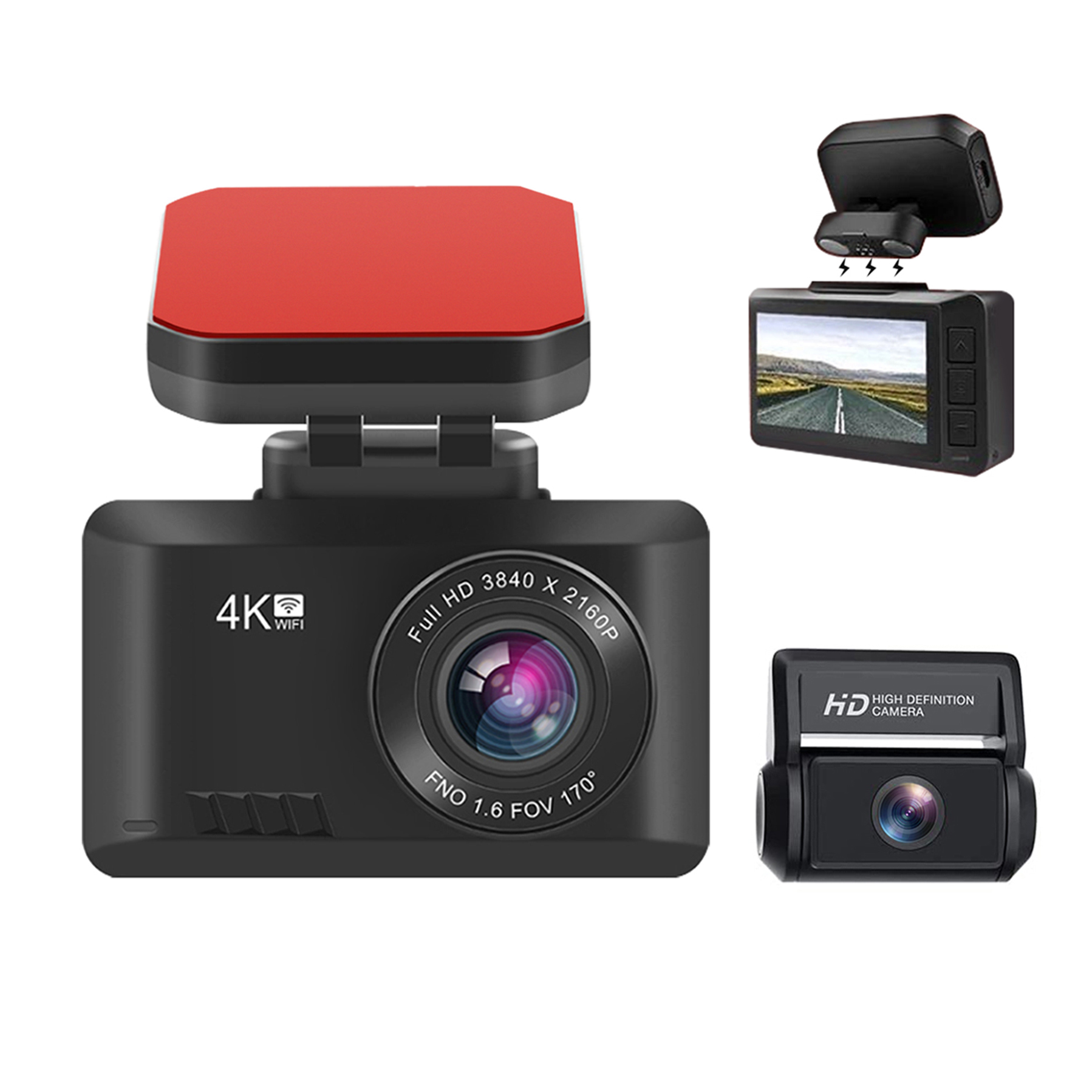 Dash Cam 2K Dual Lens - Видеорегистратор с двумя объективами 4K, 2,4-дюймовым