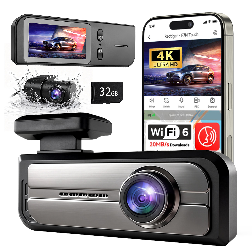 Dash Cam With Parking Monitor - Двухканальный видеорегистратор, автомобильная камера 4K UHD,