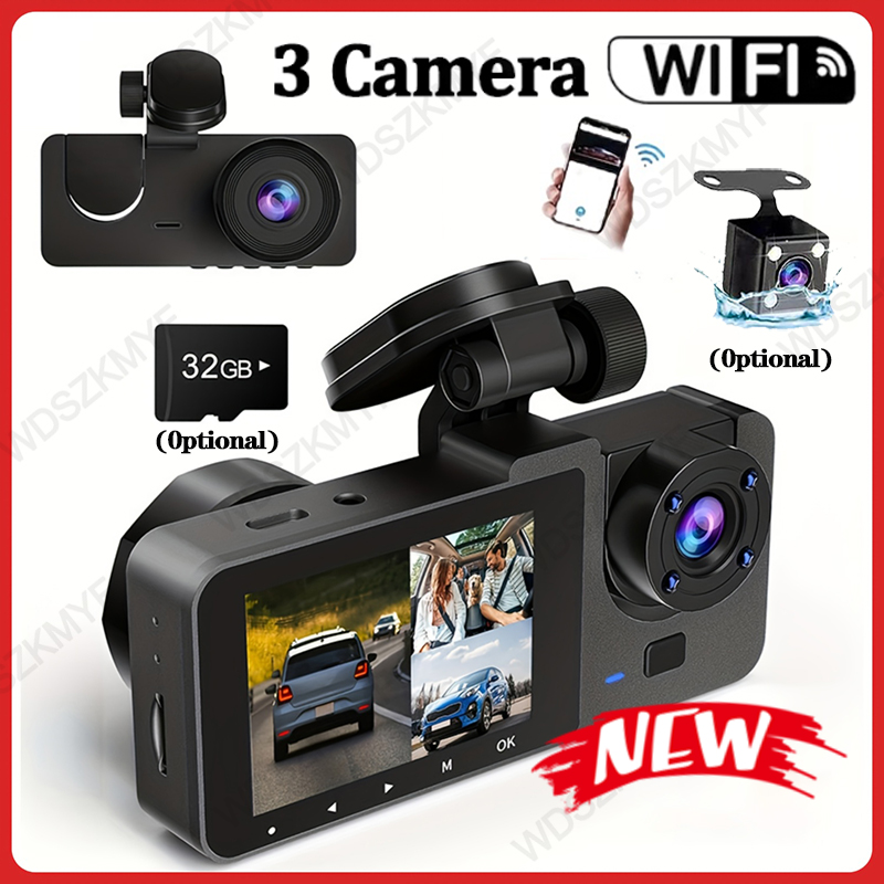 Dash Cam 3 Channel 1080P - Видеорегистратор с тройным объективом, Wi-Fi, 2/3-канальная