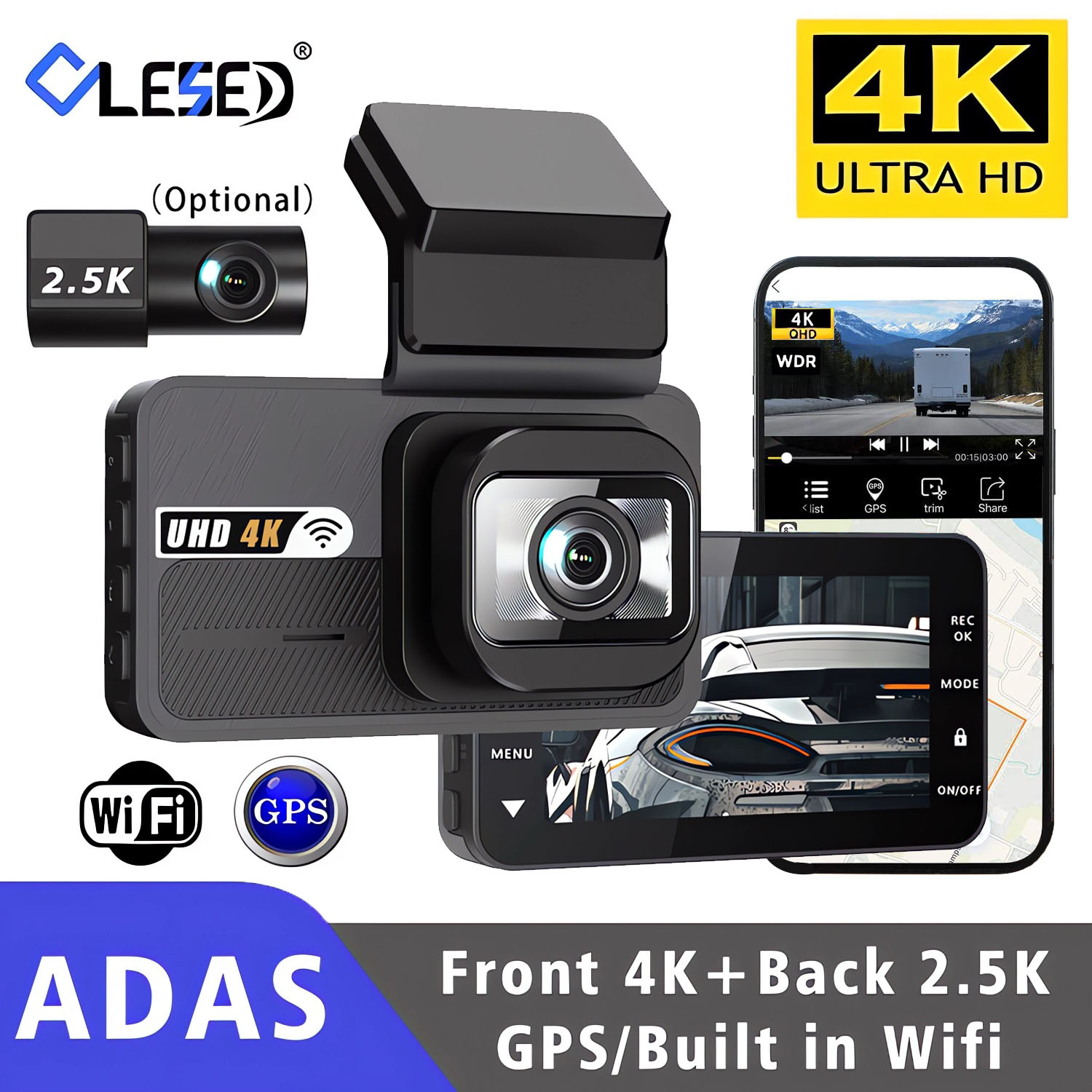Dual Dash Cam With Gps Wifi - 4K + 2,5K видеорегистратор WIFI ADAS
