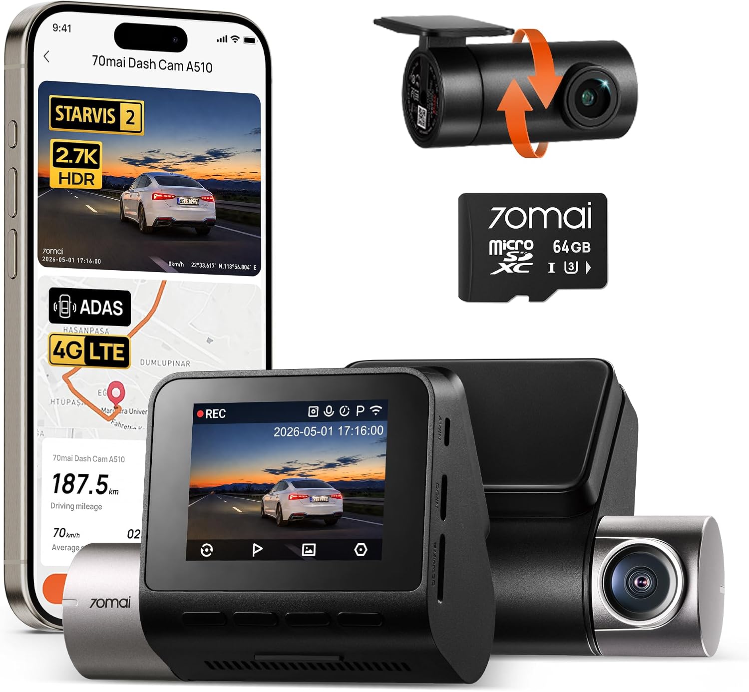 Dual Dash Cam With Gps Wifi - Двойной видеорегистратор 1944P 1080P STARVIS 2