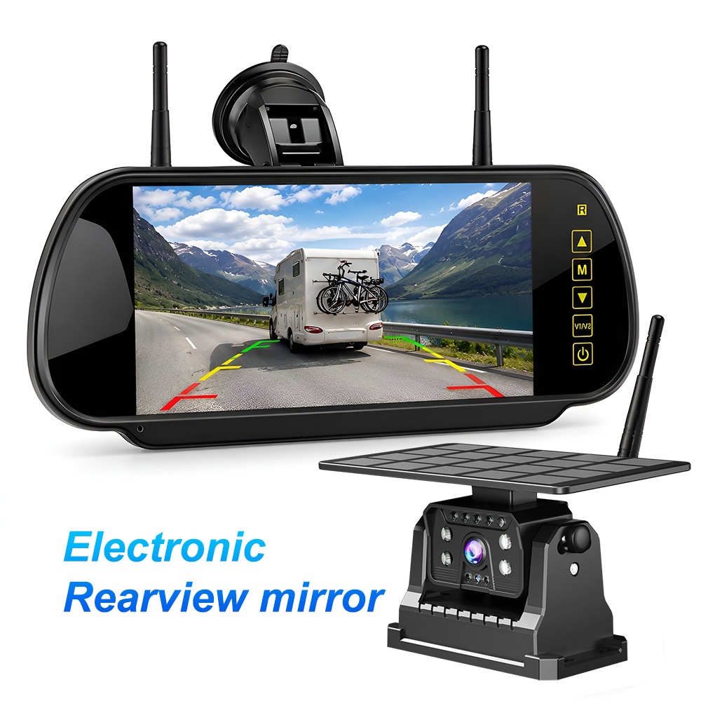 Dash Cam Mirror Backup Camera - Беспроводная солнечная система резервного копирования с