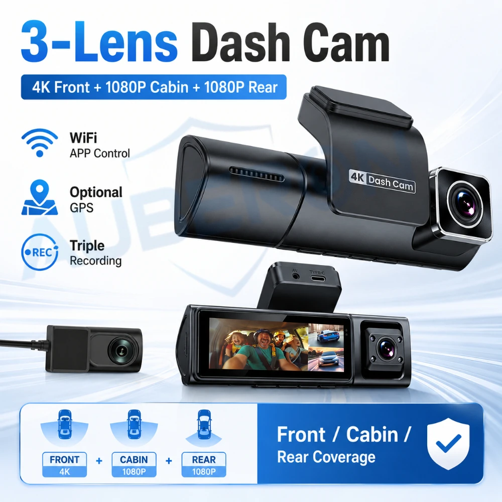 Dash Cam 3 Channel 1080P - 3-канальный видеорегистратор 4K: фронтальная камера, камера