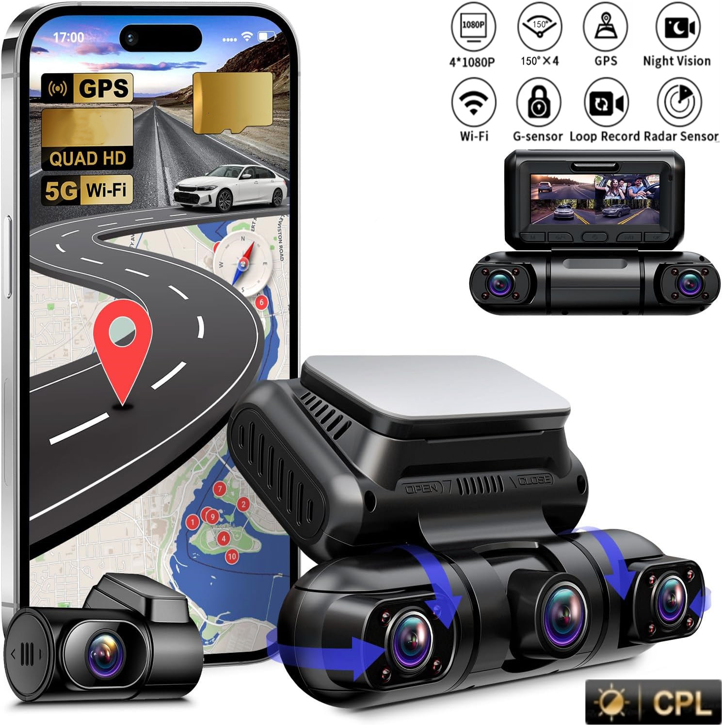 Dash Cam Night Vision Infrared - 360 ° Панорамная видеорегистратор 4-канальная передняя/задняя/левая/правая