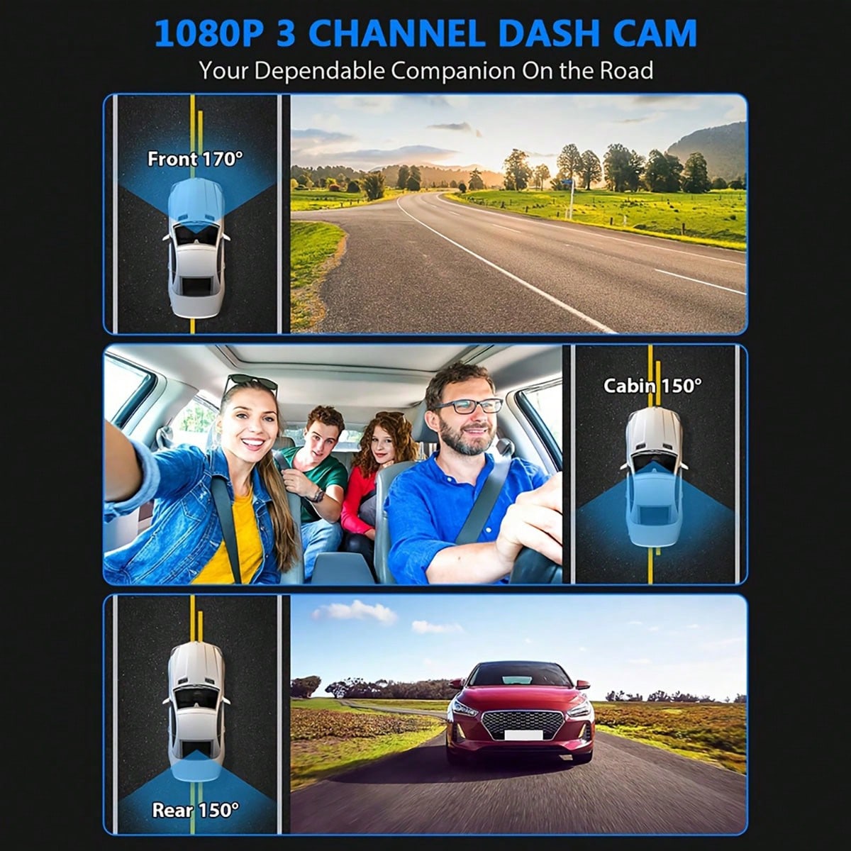 Видеорегистратор 1080p с 2/3 к – обзор и цена Dash Cam 3 Channel 1080P