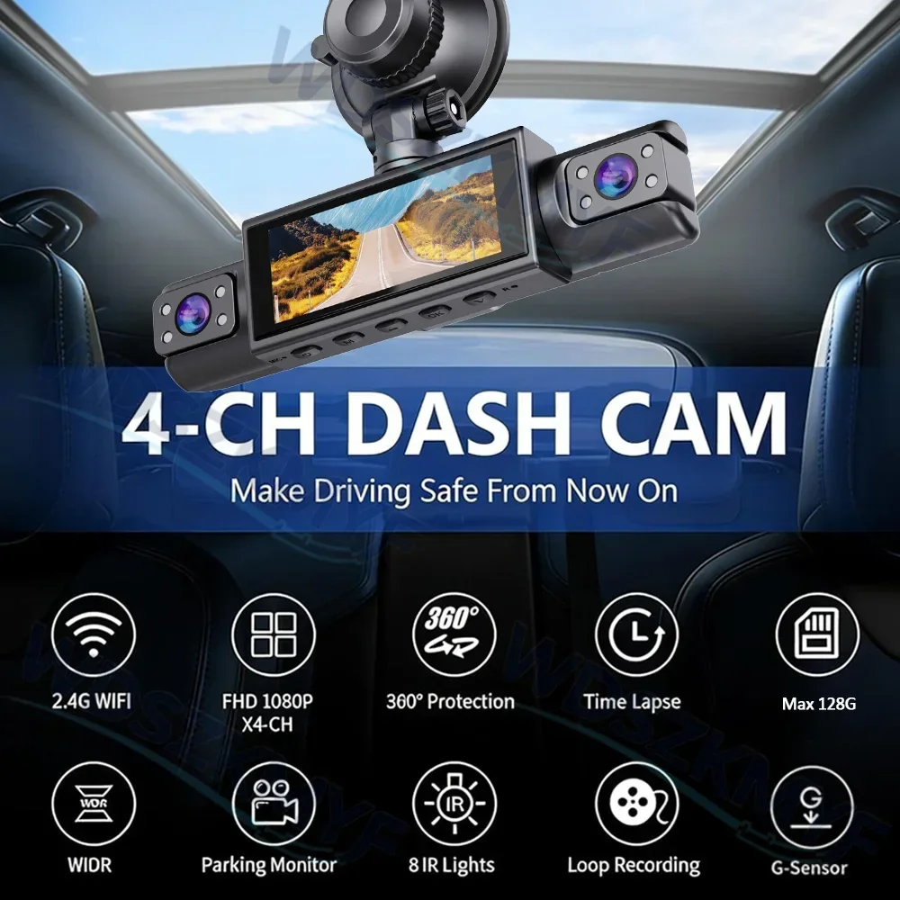 Видеорегистратор с Wi-Fi, 4-ка – обзор и цена Dash Cam 3 Channel 1080P