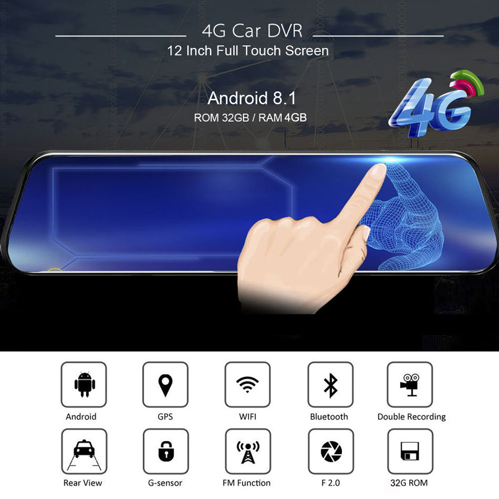 Новые 12 дюймов Android 8,1 ум – обзор и цена Dash Cam Rear View Mirror 12 Inch