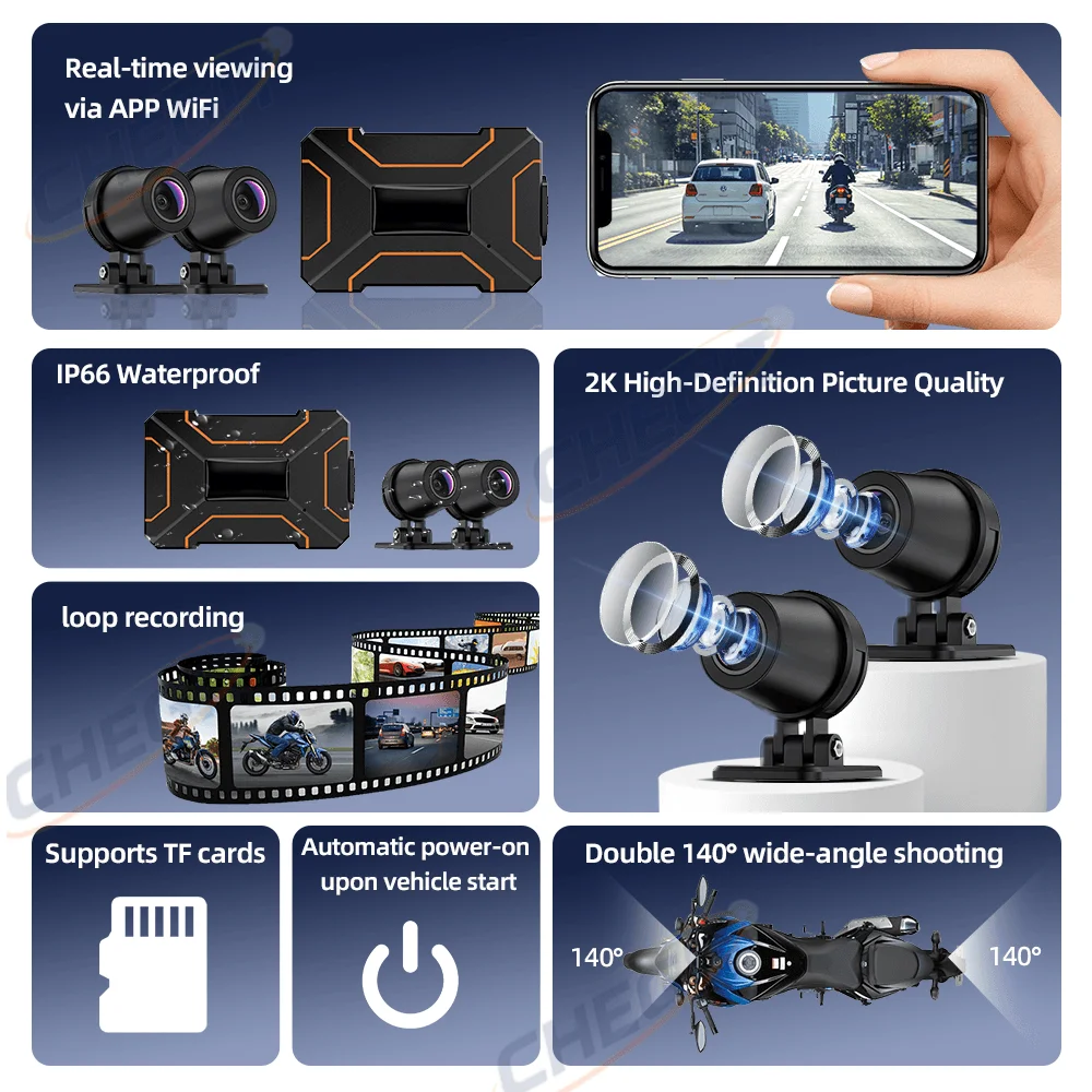 Мотоциклетный видеорегистратор – обзор и цена Dash Cam 2K Dual Lens