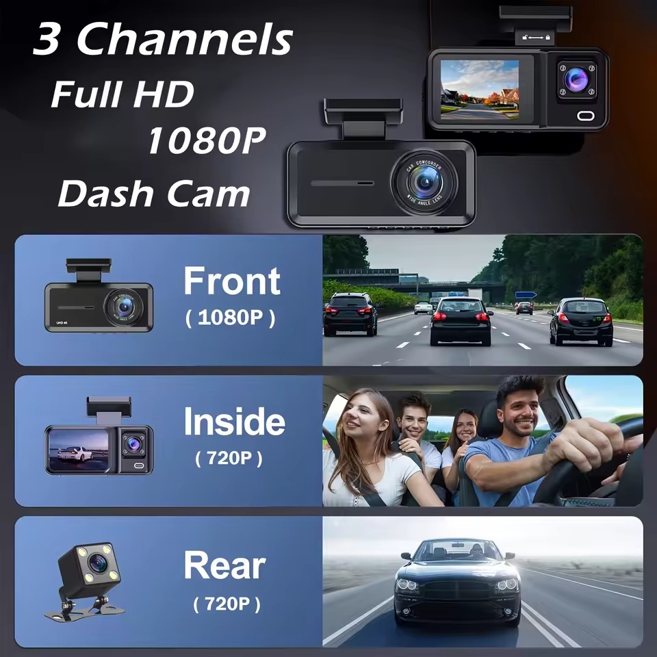 3-канальный автомобильный виде – обзор и цена Dash Cam 3 Channel 1080P