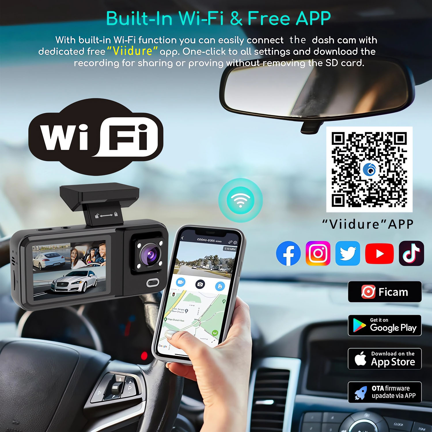 3-канальный Wi-Fi видеорегистр – обзор и цена Dash Cam 3 Channel 1080P