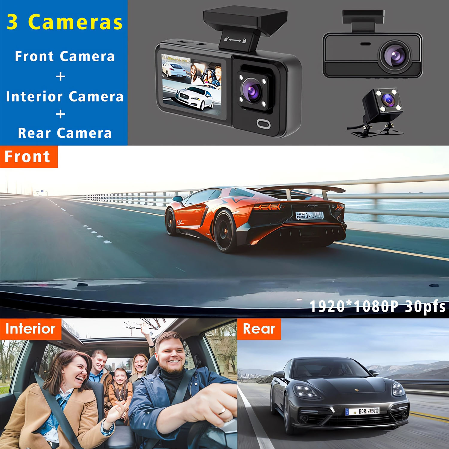 3-канальный Wi-Fi видеорегистр – обзор и цена Dash Cam 3 Channel 1080P