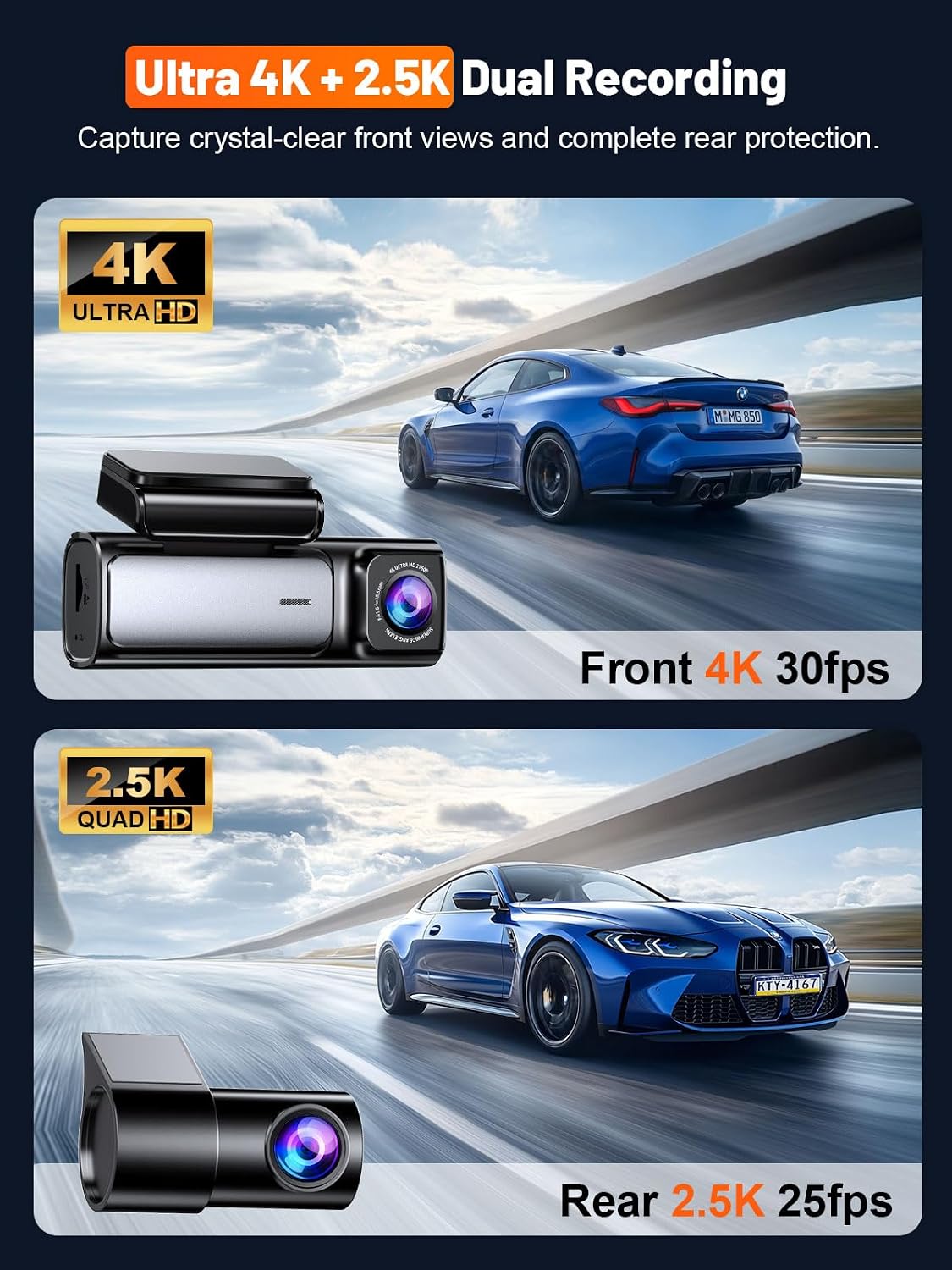 Передняя и задняя камеры 4K 25 – обзор и цена Dash Cam Front And Rear 4K