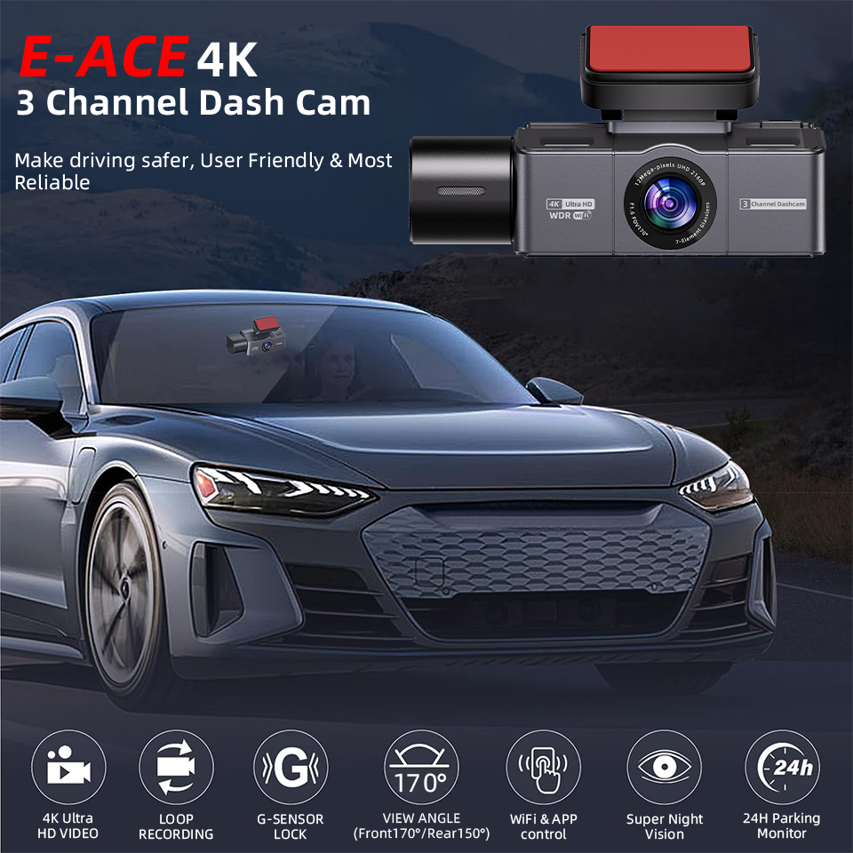 E-ACE 3-канальный видеорегистр – обзор и цена Dash Cam Night Vision Infrared