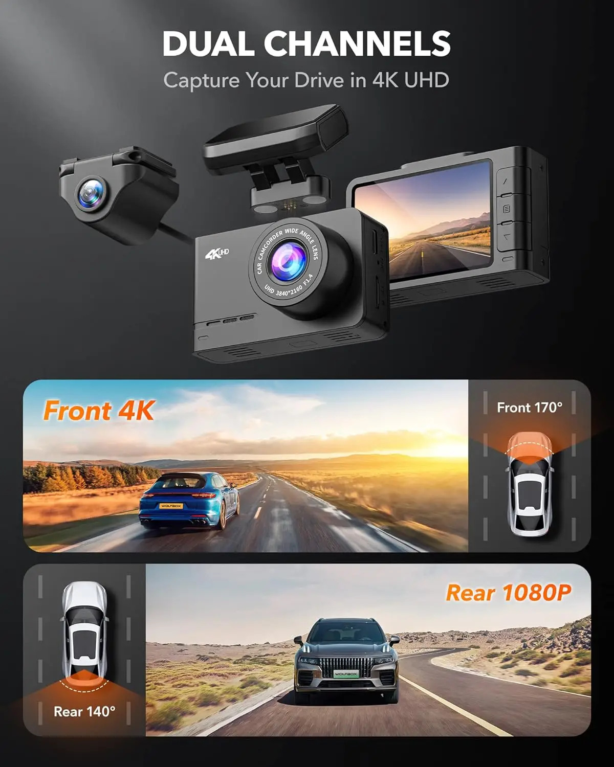 Видеорегистратор Wolfbox Deale – обзор и цена Dash Cam Front And Rear 4K