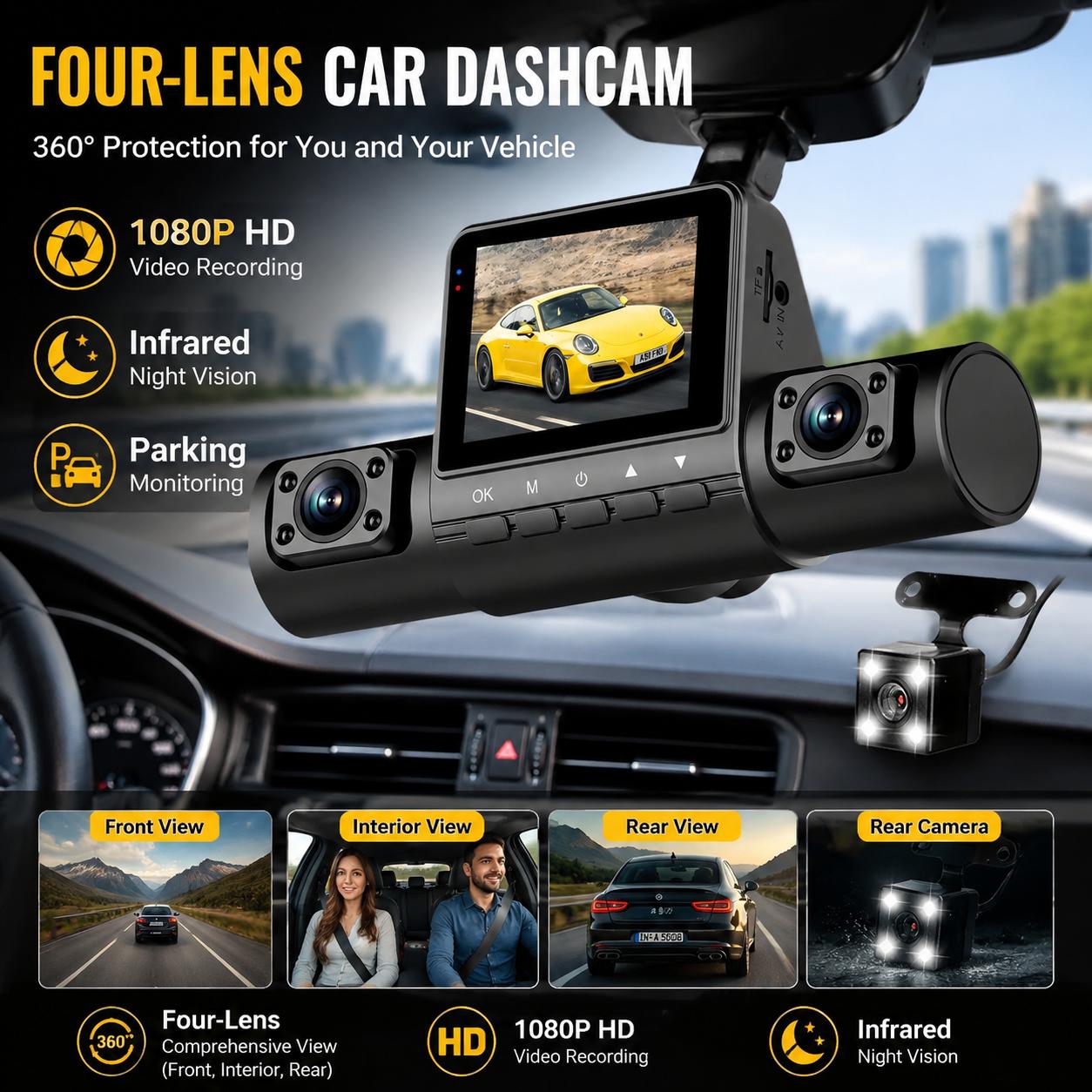 Видеорегистратор с 4 объектива – обзор и цена Dash Cam 360 Degree Panoramic