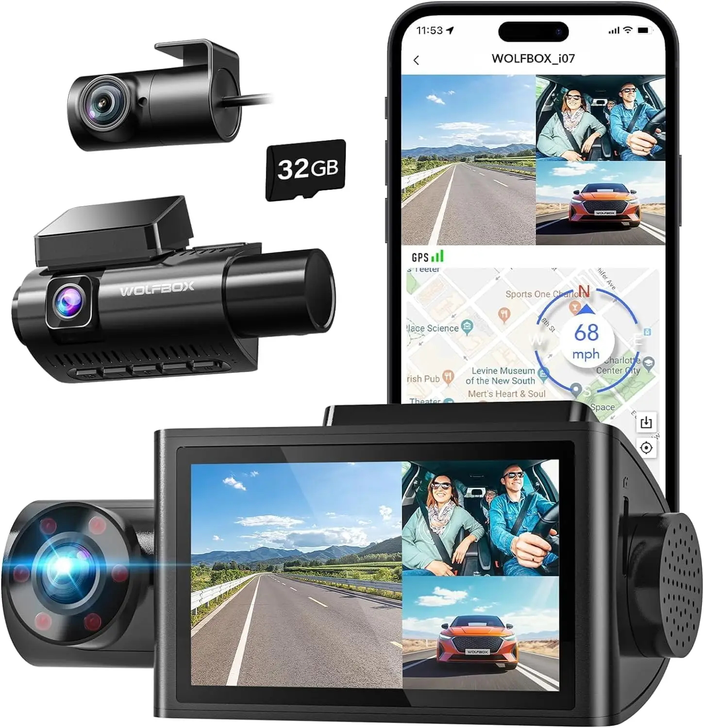 Видеорегистратор Wolfbox I07 4 – обзор и цена Dash Cam 3 Channel 1080P