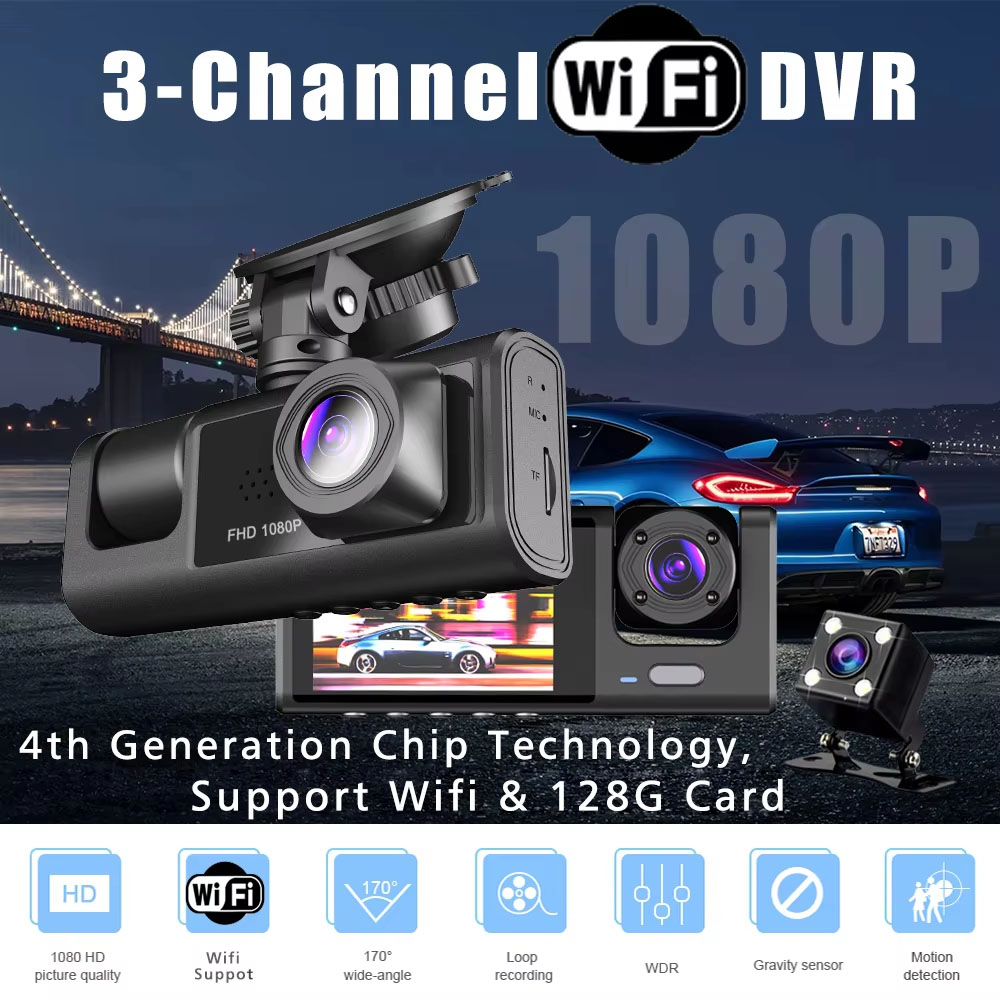 Видеорегистратор для автомобил – обзор и цена Dash Cam 3 Channel 1080P
