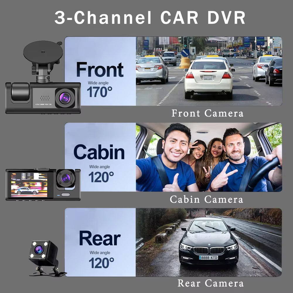 Видеорегистратор для автомобил – обзор и цена Dash Cam 3 Channel 1080P