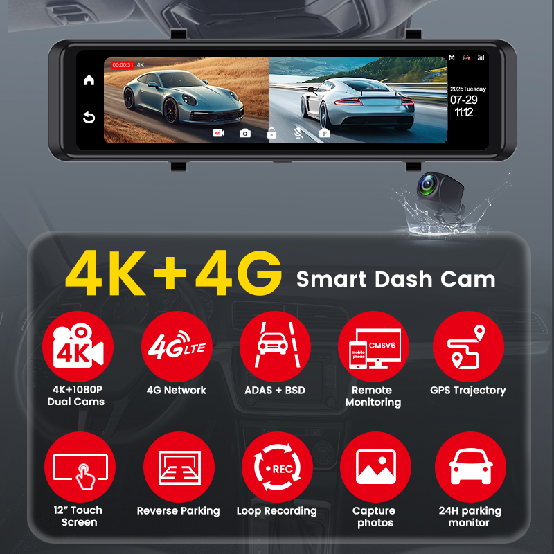 4K видеорегистратор с поддержк – обзор и цена Dash Cam Mirror Backup Camera